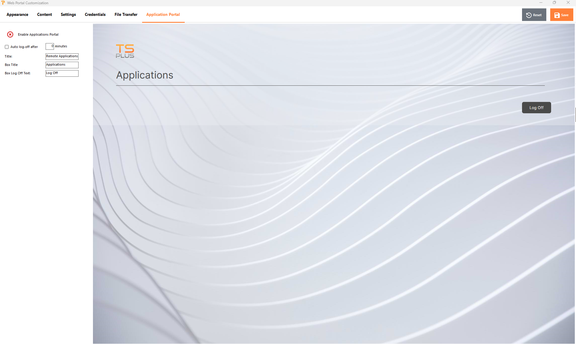 Web Portal Customazation - Application Panel